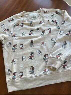 Peanuts Beige Crewneck Sweatshirt with Multicolor Cartoon Prints